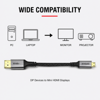 Câble DP vers Mini HDMI 4K120Hz, adaptateur DP vers Mini HDMI, câble tressé avec coque en aluminium pour caméra et moniteur