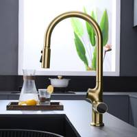 Robinet de cuisine intelligent multifonctionnel chromé à 1 poignée avec affichage numérique, valve en laiton et céramique, douchette extractible, design moderne