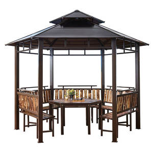 Ağır açık çift çatı gazebo güneş gölge gölgelik masa ile perdeler ile Modern Hardtop Gazebo ile üzüm kafes - Product Image 1