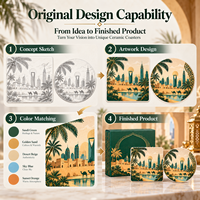 Sous-verres en céramique Souvenir de voyage Arabie Saoudite, motif skyline urbain, ensemble de sous-verres pour boissons, personnalisable sur le thème du pays