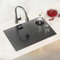 Évier de cuisine multifonctionnel en acier inoxydable pour balcon d'appartement, petit évier simple avec lave-gobelets et bol à vaisselle