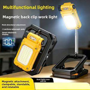 Nouvelle lampe de travail LED COB jaune 2026 avec perche télescopique à 3 sections, base magnétique, 3 sources lumineuses, rechargeable par USB - Product Image 5