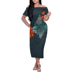 Hot Sales Short Sleeves Close-fitting Off Shoulder Dress Polynesian Elei Tribal Design Custom Party Dress Women's Dress