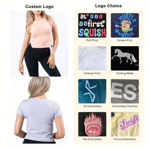 Crop Top Shirt Top Mujer Algodón Spandex Acanalado Algodón Punto Semi ajustado Cuello redondo Mujeres Slim Crop Top Media camisetas para niñas - Product Image 6