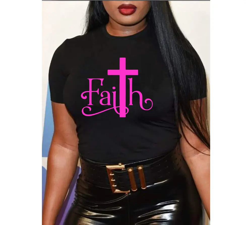 F0610 Summer Promotion T-shirts Faith Women Cute Letter Printed Graphic T Shirts