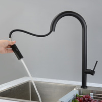 HOMEDEC l Keran Dapur Modern dengan Tuas Tunggal dan Semprotan Tarik, Dilengkapi Inti Katup Keramik, Terpasang di Dek, Bahan Stainless Steel