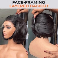 13x4 Frontal de encaje HD sin pegamento para pelucas de corte Pixie corto ondulado en capas recto Bob Peluca de encaje completo SDD corte Romo hecho cabello humano