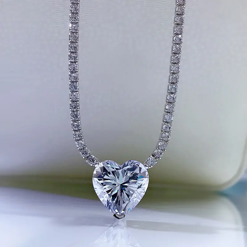 2023 Cross border New S925 Sterling Silver Love Luxury Set Pink Diamond Full Diamond Necklace Women's Fashion Neckchain