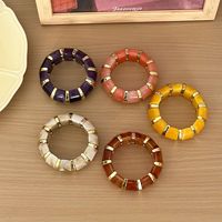 Nouveauté : Bracelet élastique perlé en résine colorée, style bohème, géométrique, en acrylique et bambou, pour femme