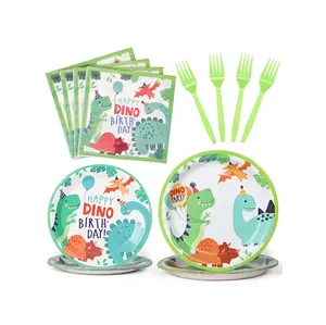 Party Tableware Set Decoration Cartoon Dinosaur World Disposable Paper Plate Paper Towel Party Tableware Supplies
