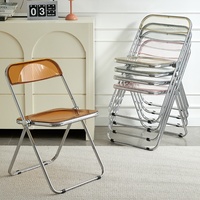 Chaise pliante en acier transparent pour usage domestique, style célébrité d'Internet, design simple, chaise pour salon de thé, magasin de vêtements