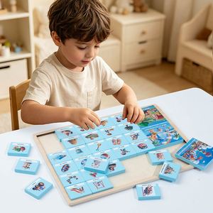 3-In-1 English Words Daily Life Scene Matching <b>Puzzle</b> Board Wooden Blocks Iq Test Mind Challenges Table Game - Product Image 5