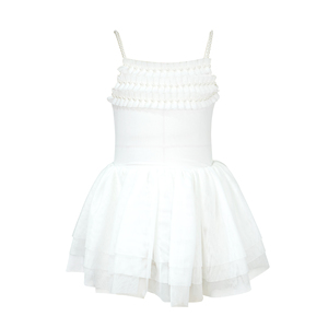 Abiti da damigella per bambine, vestito da festa per neonate, abbigliamento per bambini all'ingrosso, mini abito bianco senza maniche con perle, tulle, arricciature e volant - Product Image 2