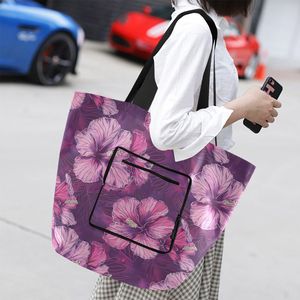 Borsa della spesa a spalla impermeabile di ibisco <span class=keywords><strong>viola</strong></span> Hawaii borsa della spesa riutilizzabile borsa della spesa pieghevole personalizzata per le donne - Product Image 6