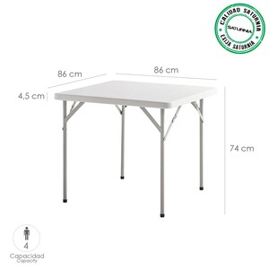 Tavolo Pieghevole Quadrato in HDPE 86x86x74 cm. Colore Bianco - Product Image 2