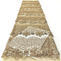 Tissu brodé de paillettes et de perles pour robe de mariée, tissu en dentelle