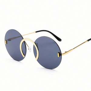 Lunettes de soleil tendance vintage 2022 pour hommes, monture métallique entrelacée, lunettes de soleil rondes surdimensionnées sans monture pour femmes - Product Image 5