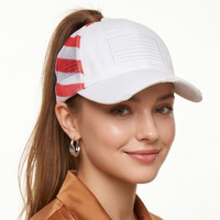 Gorra de béisbol táctica estilo desgastado con bandera americana, para exteriores, con malla para coleta alta, 100% poliéster, primavera/verano