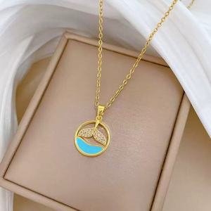Collana a catena in acciaio inossidabile 316L <span class=keywords><strong>serie</strong></span> Marine con ciondolo a forma di delfino in rame intarsiato con diamanti, gioiello per donna - Product Image 5