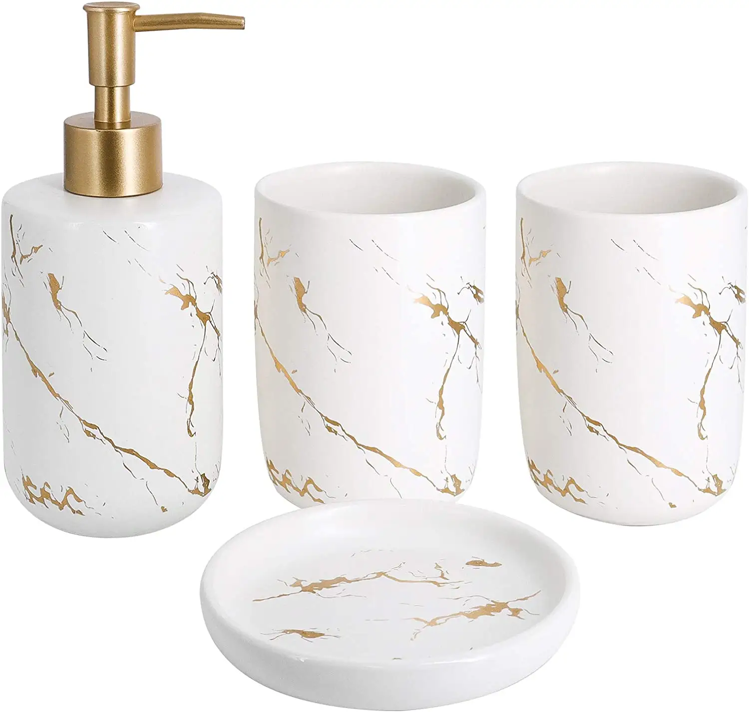 4pcs hot selling gold marble effect ceramic bathroom sets accessories gold