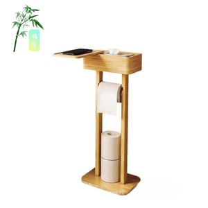 Bamboo Floor Standing Toilet <b>Paper</b> Holder With Storage Shelf Minimalist Design Bathroom Organizer - Product Image 5