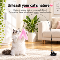 Baguette interactive pour chat avec ventouse, jouet à plumes, fil d'acier flexible, tête remplaçable, jouet d'intérieur pour chat auto-amusant