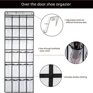 Hanging <b>Shoe</b> Organizer 24 Mesh Pockets Over Door Rack 5+ Layers Multifunction for <b>Shoes</b> Storage White - Product Image 3