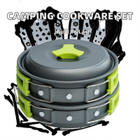 Ensemble de cuisine de camping en métal avec couvercle en acier inoxydable, capacité de 2,0 à 3,0 L, compatible gaz et induction