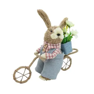 Nuevo conejito de Pascua para montar en bicicleta, estante para el hogar, decoración de conejo de paja, adornos de animales de Pascua para decoración de dormitorios de primavera