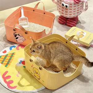 Bac à litière ouvert rectangulaire à rebord haut Ha Gou, bac à litière manuel pour chat avec pelle, portable pour chats adultes - Product Image 2