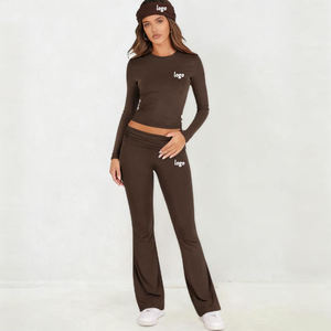 2026女式套装折叠喇叭裤套装头带定制标志高品质弹性服装女式2件套休息室套装 - Product Image 2