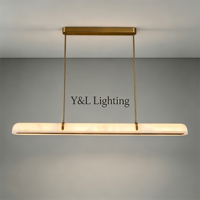 Lustre linéaire LED en albâtre naturel, laiton moderne, long, pour salle à manger, îlot de cuisine, bureau