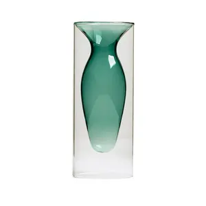 Masa Centerpieces dekorasyon için el üflemeli çift katmanlı renkli borosilikat cam vazo