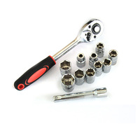 Ensemble de 12 pièces universel en acier à cliquet fonction clé à molette ensemble d'outils à douille avec cadre en plastique