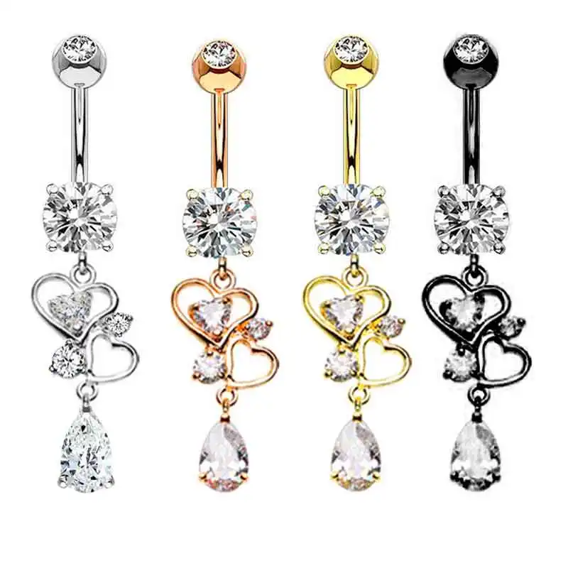 Stainless Steel Crystal Pendant Belly Button Rings Sexy Navel Piercing Ombligo Nombril Black Navel Ring Women Body Jewelry Navel