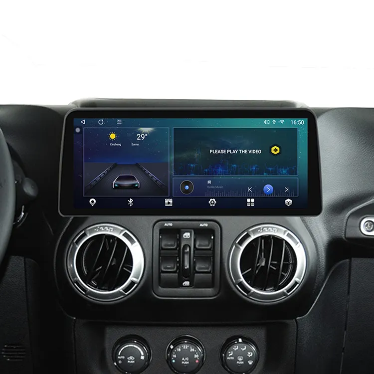 Pemutar Multimedia mobil Stereo Android, layar sentuh 12.3 ''1920*720 QLED 8 Core Carplay nirkabel untuk Jeep Wrangler 2010-2018