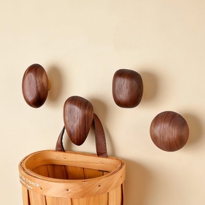 Crochets muraux en bois Puselife, crochets décoratifs en bois de noyer noir pour entrée, salle de bain, chambre à coucher - Product Image 2