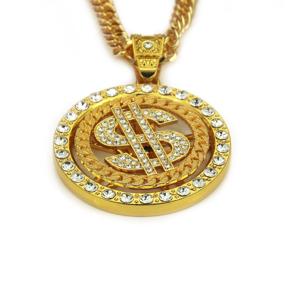 Wholesale Hip Hop Rapper Rotatable Dollar Pendant Necklace for Men