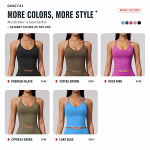 Soutien-gorge de sport sans couture pour femme, col halter, dos en Y, rembourré, maintien moyen, haut de fitness, nylon et élasthanne, logo personnalisé OEM - Product Image 4