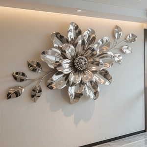 Sculture Floreali in Rilievo Personalizzate in Acciaio Inossidabile, Sculture Floreali 3D in Metallo per Decorazione d'Interni - Product Image 3