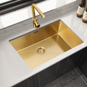 Évier en acier inoxydable haut de gamme d'une seule pièce avec tréfilage/diamant noir/fond de table en or bassin unique, ne se décolore pas - Product Image 4