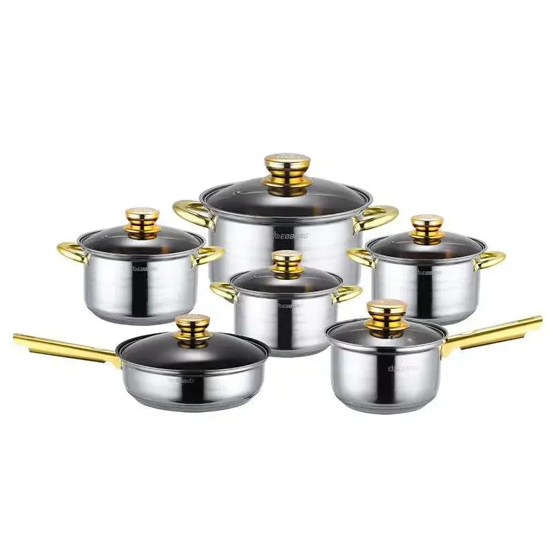 12 Stuks Kookgerei Non-Stick 304 Roestvrijstalen Kookgerei Sets Aluminium Kookpot Soepset