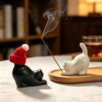 Porte-encens en céramique en forme de chat, logo personnalisé, diamètre 3 mm, brûleur d'encens pour la méditation, le yoga, le zen, cadeau unique, vente en gros