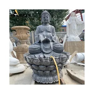 Big Out Door Stone Water Fountain Gautam Buddha Sculpture Outdoor Large Black Marble Granite Buddha Water Fountain