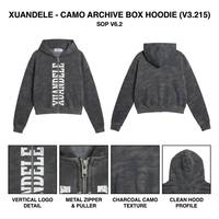 Sweat à capuche homme en molleton bouclette 450 GSM épais, coupe oversize, délavé à l'acide, streetwear, camouflage numérique, fermeture éclair intégrale, coupe carrée