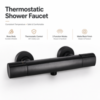 Keran Shower Termostatik Dinding Warna Hitam Doff, Kuningan Anti Panas, Grosir OEM, Untuk Penggunaan Rumah, Hotel, Kamar Mandi