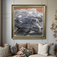Fait à la main Original ville rurale chinoise toits en tuiles Style grès peinture décor à la maison ornement avec paysage oeuvre toile