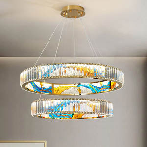 Lustres en émail lampe nordique fer cristal cercle pendentif luminaire pour hôtel salon - Product Image 3