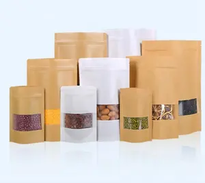 생분해성 크래프트 종이 재료 식품 보관 식품 포장용 투명 창 지퍼백