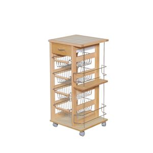 Chariot utilitaire en bois de hêtre massif de haute performance, porte-bouteilles en fer, design moderne, roues en plastique, poignées en fer pour la cuisine - Product Image 1